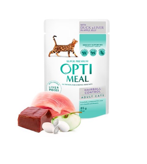 Opti Meal Super Premium "Hairball Control"- Z Kaczką, Watróbką W Galaretce Jabłkowej