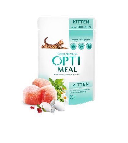 Opti Meal Super Premium Kocięta Karma Mokra- Z Kurczakiem 85g