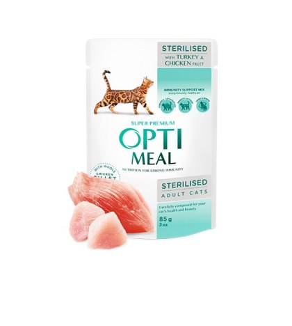 Opti Meal Super Premium "Sterilised"- Z Indykiem I Kurczakiem 85g