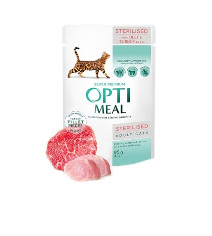 Opti Meal Super Premium "Sterilised"- Z Wołowiną I Indykiem 85g