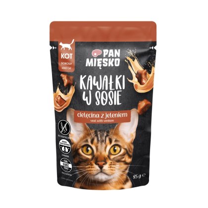 Pan Mięsko Karma Mokra Dla Kota Kawałki W Sosie Cielęcina Z Jeleniem 85g