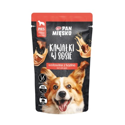 Pan Mięsko Karma Mokra Dla Psa Kawałki W Sosie Wołowina Z Koziną 150g