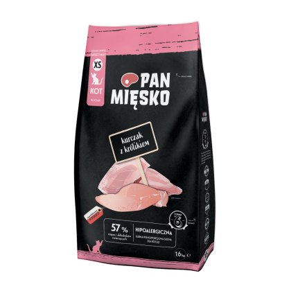 Pan Mięsko Karma Sucha Dla Kociąt Kurczak Z Królikiem Chrupki Xs 1,6kg
