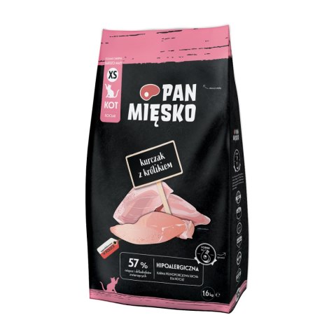 Pan Mięsko Karma Sucha Dla Kociąt Kurczak Z Królikiem Chrupki Xs 1,6kg