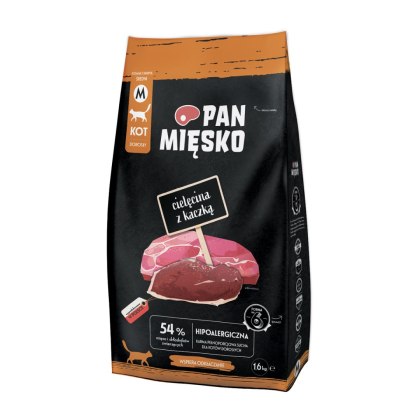 Pan Mięsko Karma Sucha Dla Kota Cielęcina Z Kaczką Chrupki M 1,6kg