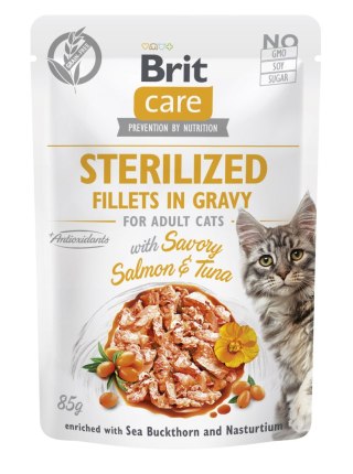 Brit Care Cat Fillets in Gravy Sterilized Łosoś z Tuńczykiem 85g
