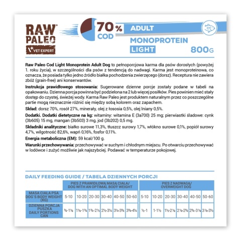Raw Paleo Dorsz Light Adult 800g