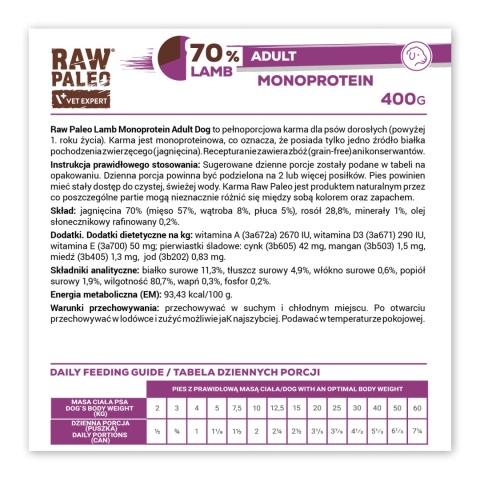 Raw Paleo Jagnięcina Adult 400g